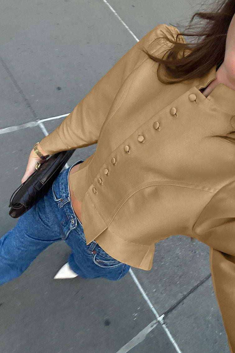 Mandarin Collar Puff Sleeve Blouse