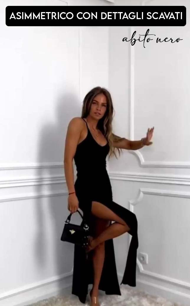 Spaghetti Strap Scoop Neck Asymmetric Cut Out High Split Maxi Dress - View 3