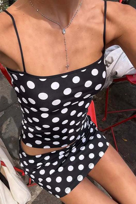 Polka Dot Strapless Skirt Two Pieces Set