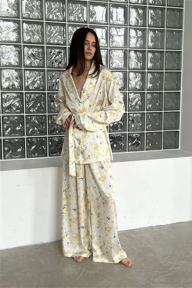 Floral Long Sleeve Cardigan and Pants Loungewear Set