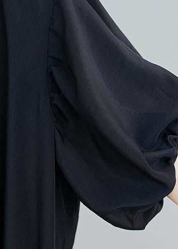 Round Neck Puff Sleeve Asymmetric Ruched Midi Dress - View 5