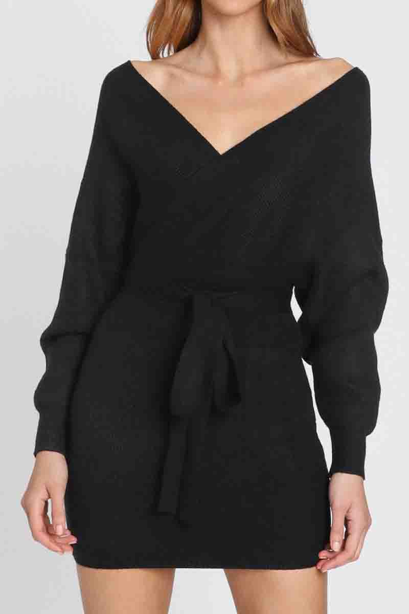 V Neck Knit Sweater Dress(3 Colors)  Fashionpara
