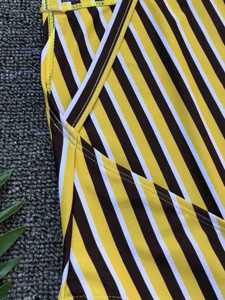 Striped Yellow One-piece Swimsuit - Fashionpara