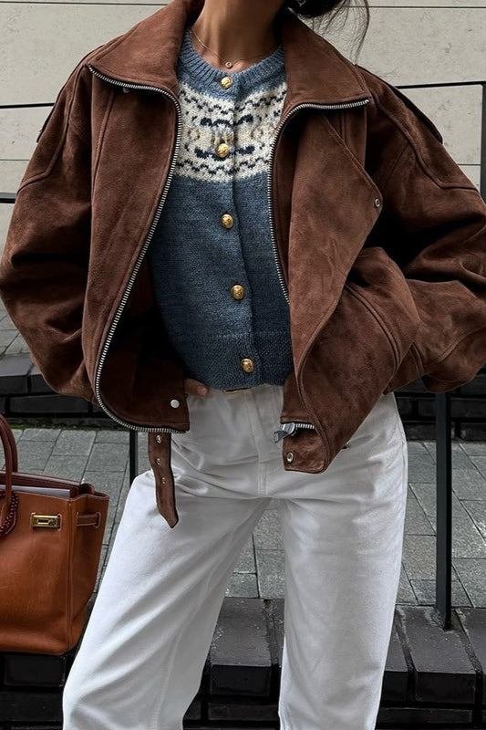 Maillard Brown Cropped Loose Jacket