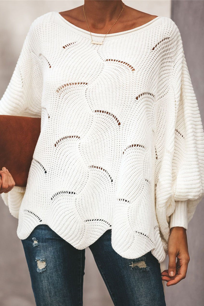 Lantern Sleeve Wide Neck Loose Sweater  Fashionpara