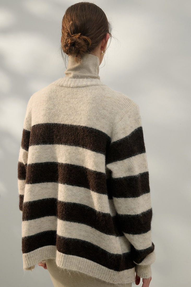 Textured Stripe V-Neck Knit Top