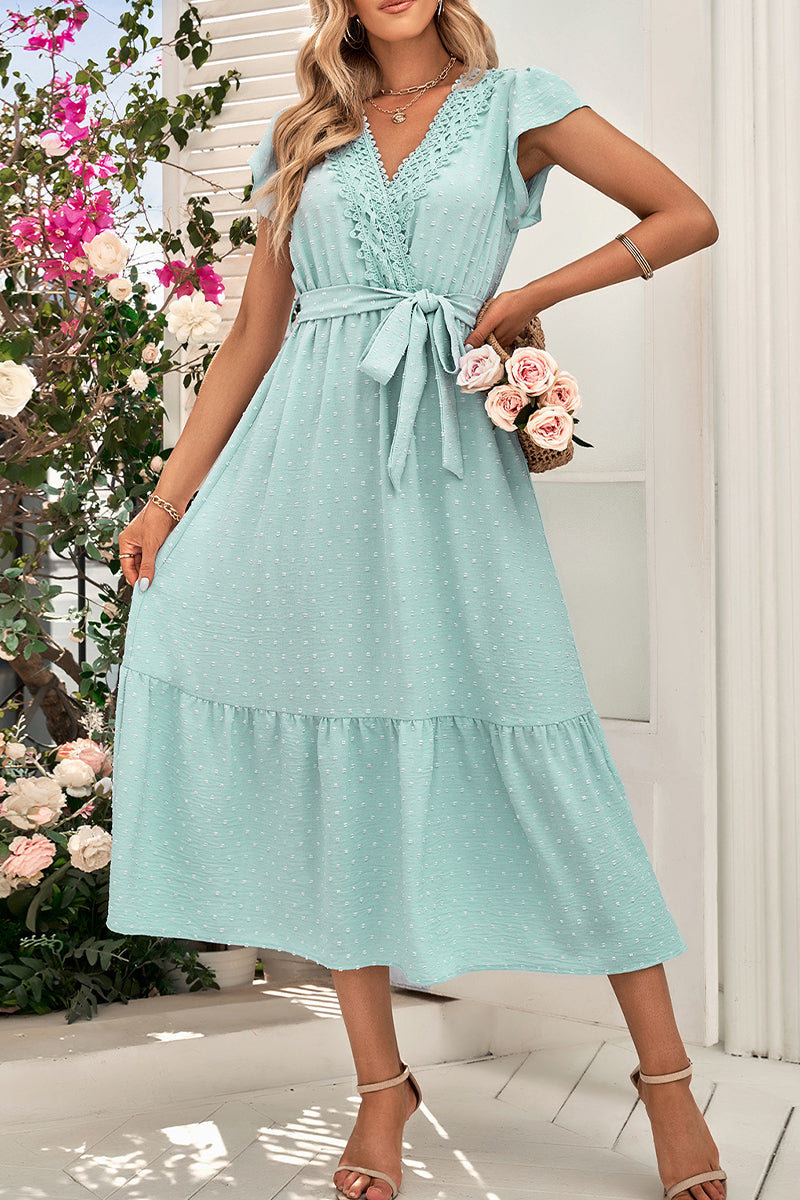 Lace V Neck Long Dress