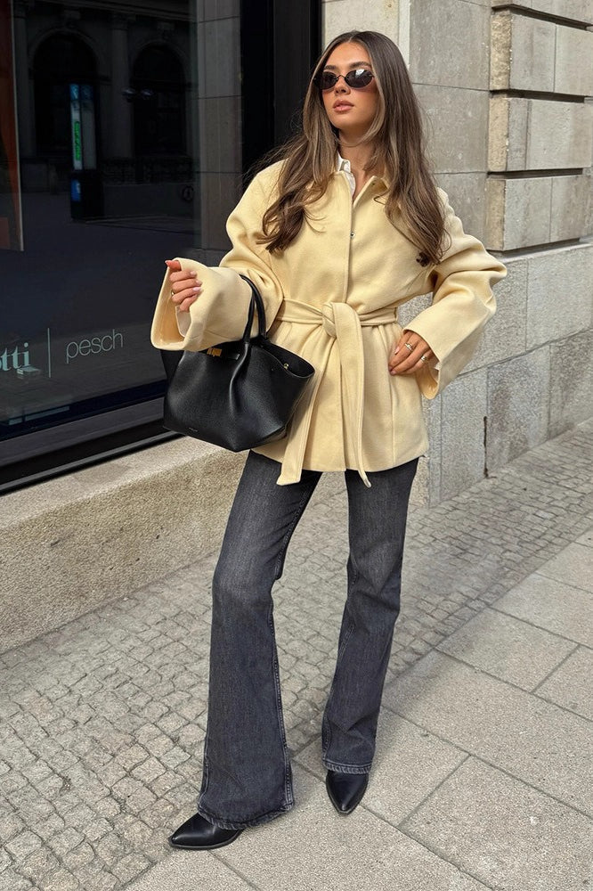 Solid Color Belted Midi Wool Blend Coat 5