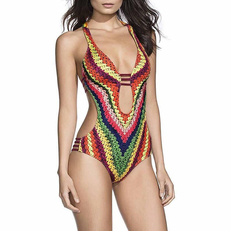 Rainbow Rope Print Bikini - Fashionpara