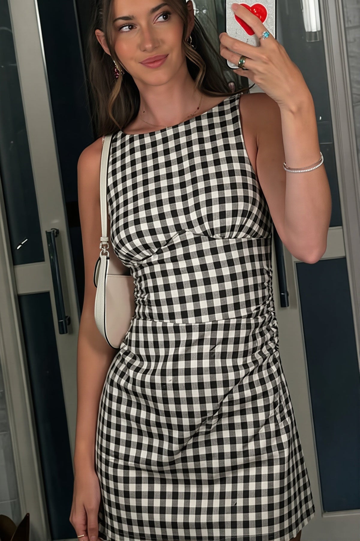 Gingham Check High Neck A-Line Mini Dress