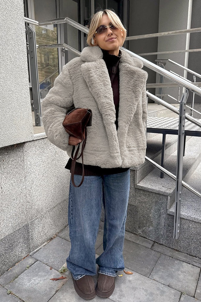 Solid Color Minimalist Fleece Loose Coat