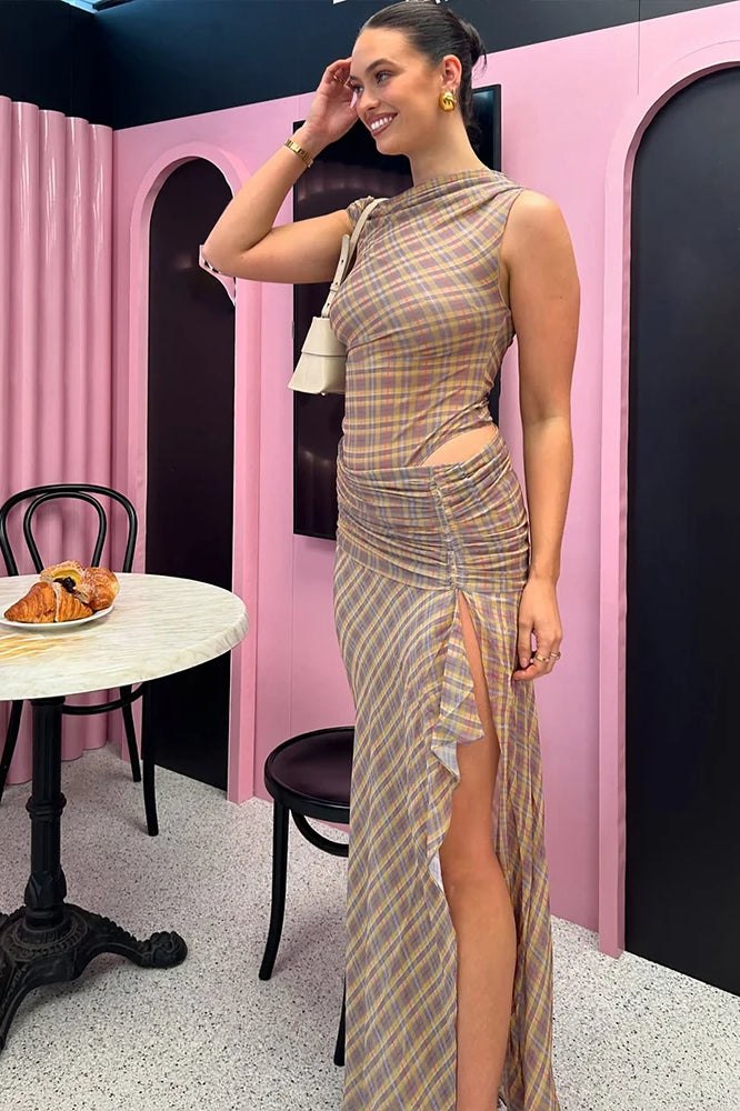 Plaid See Through Maxi Dress
