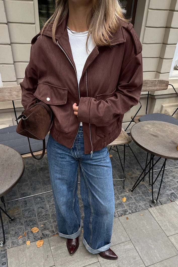 Loose Fit Brown Suede Jacket