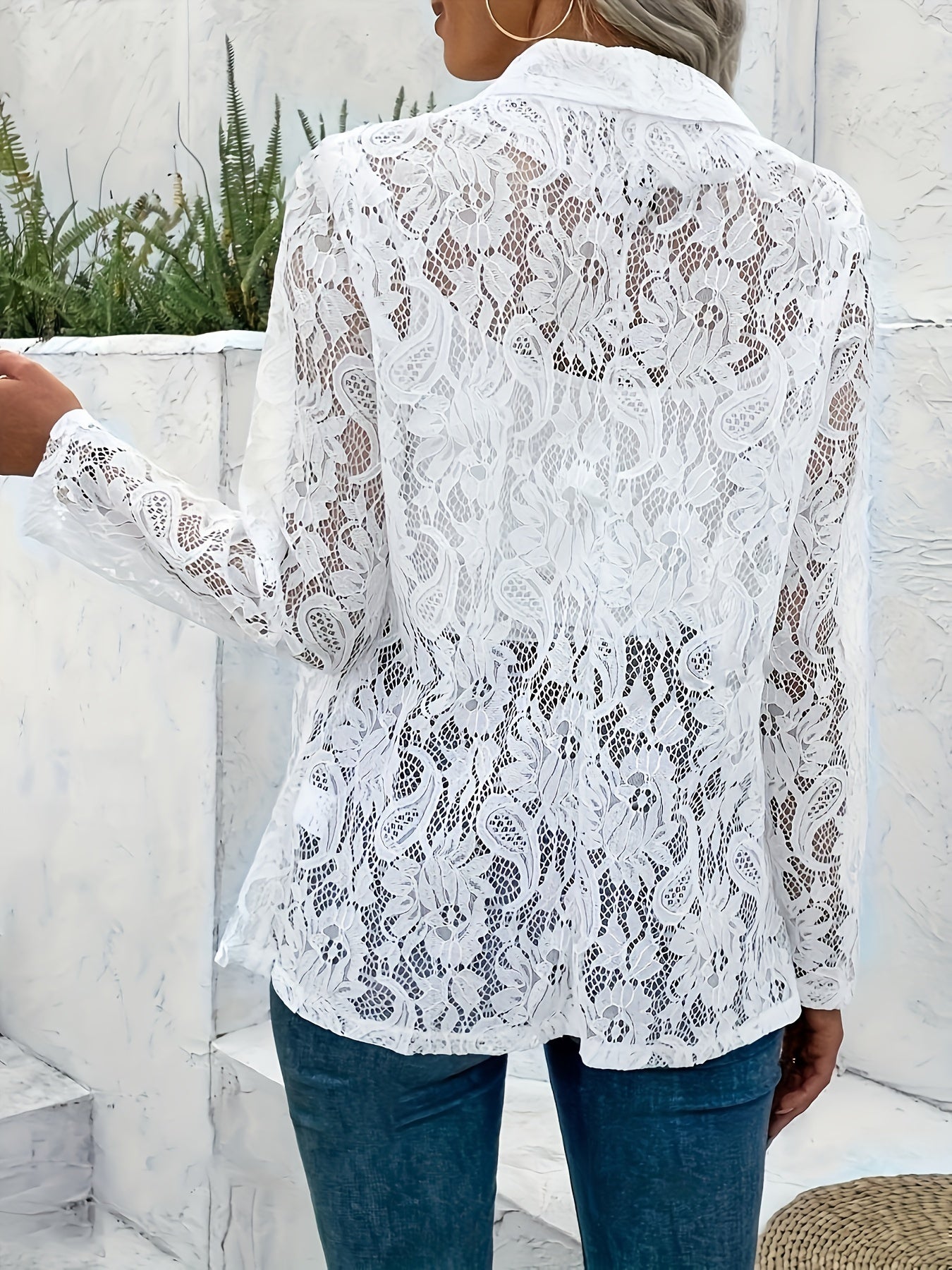 Chic Open Front Floral Lace Blazer for Elegant Styling