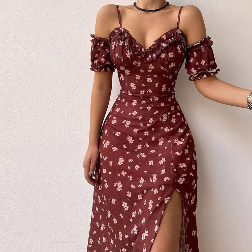 Ruffled Sweetheart Cold Shoulder Puff Sleeve Bodycon Midi Dress - View 3