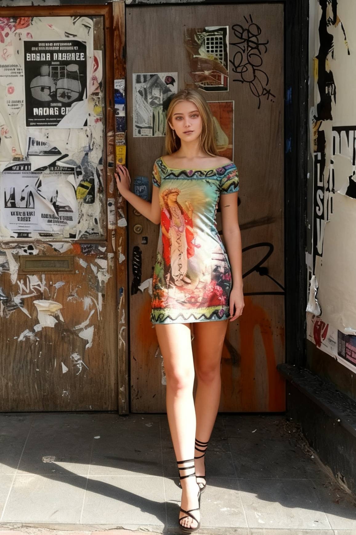 Abstract Print Off-Shoulder Short Sleeve Bodycon Mini Dress