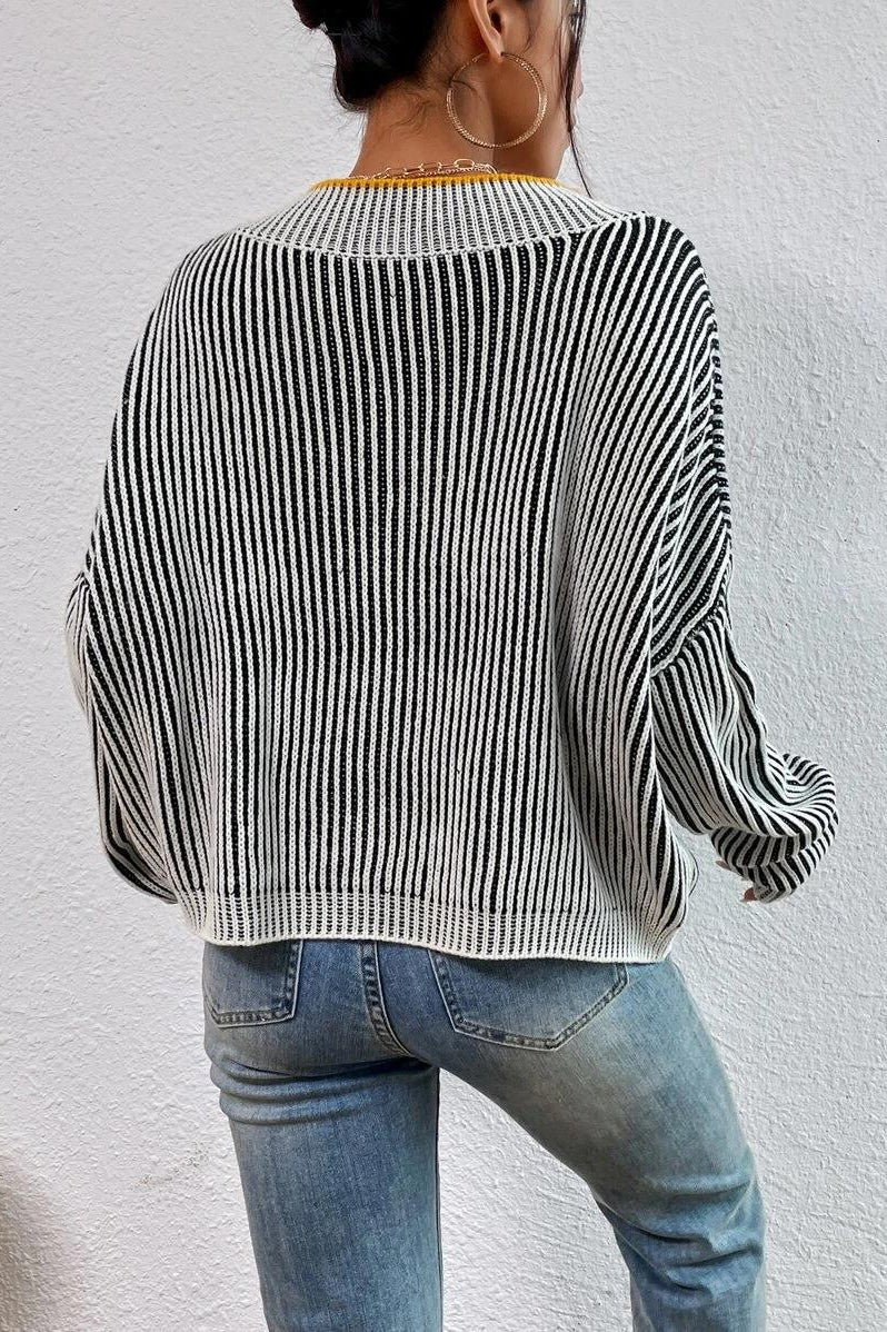 PrincessAce Striped V-Neck Batwing Sweater in Colorblock Style