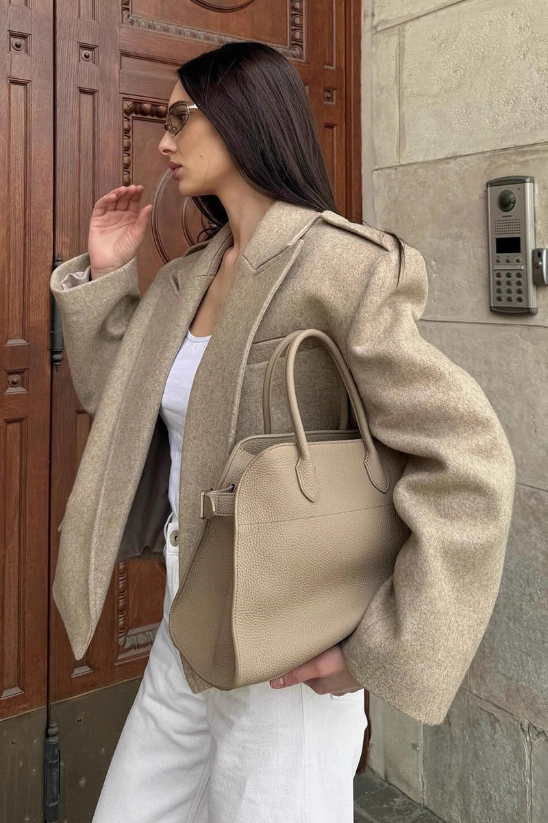 Notch-Lapel Wool Blend Coat with Epaulets for Stylish Comfort