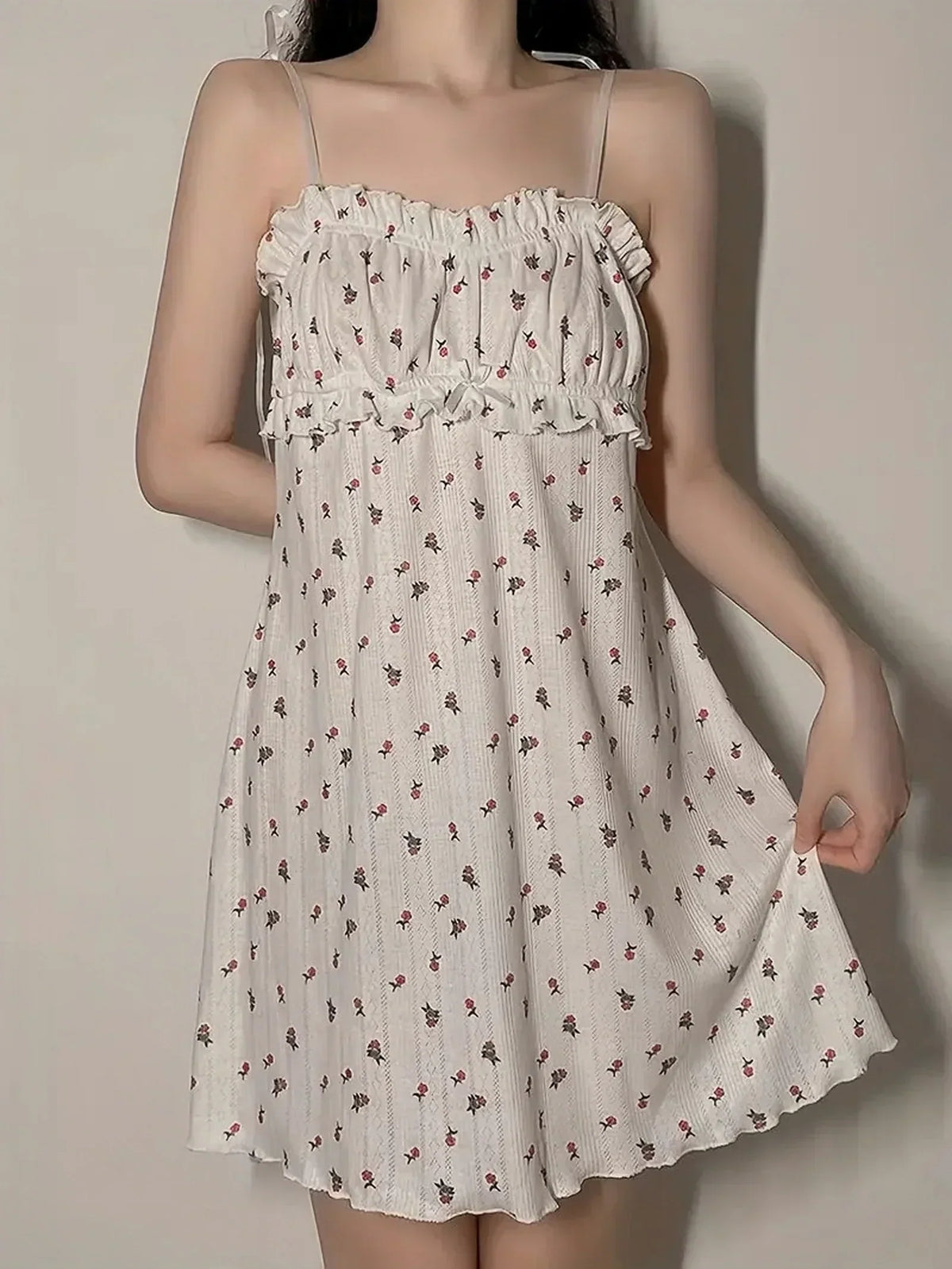 Floral Print Ruffle Square Neck Mini Dress 6