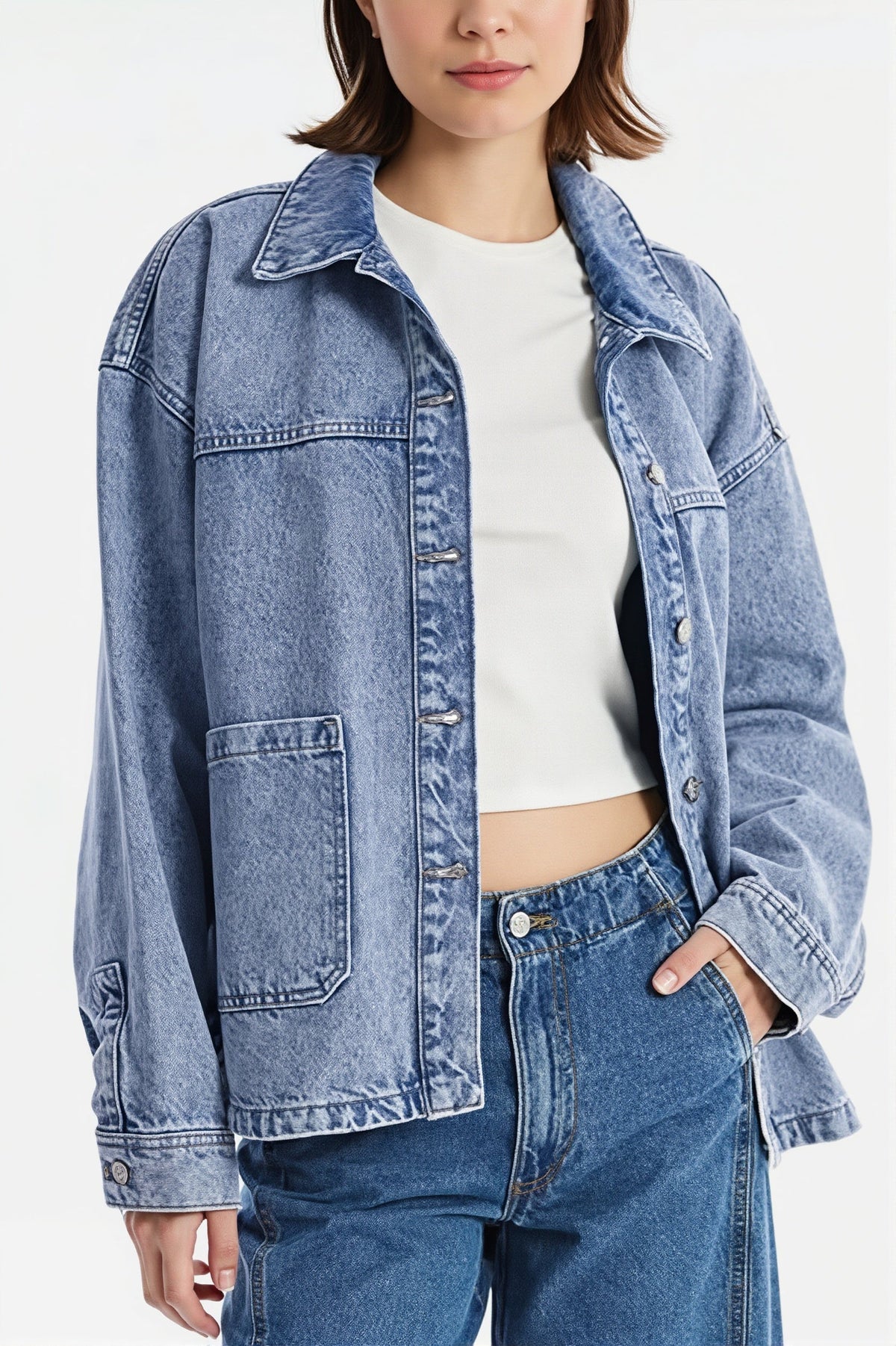 Oversized Pocket Button Denim Jacket 3