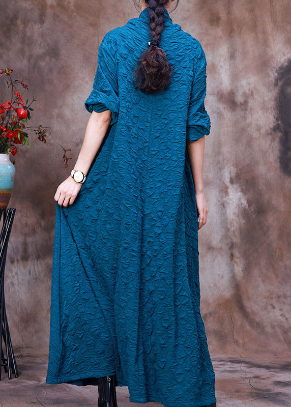 Cowl Neck Crinkle Texture Long Sleeve Pocket Oversized Maxi Dress - View 4