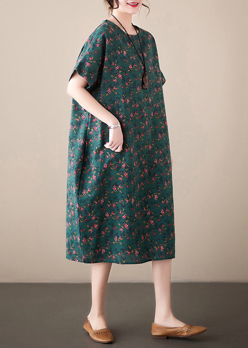 Ditsy Floral Print Crew Neck Short Sleeve Loose Shift Midi Dress - View 5