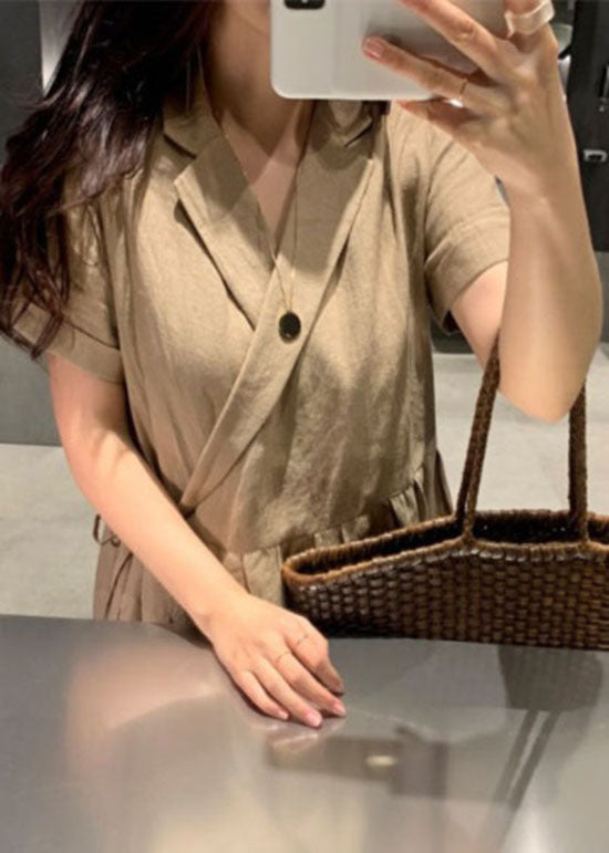 Wrap Front Notched Collar Short Sleeve Pocket Maxi Wrap Dress - View 5