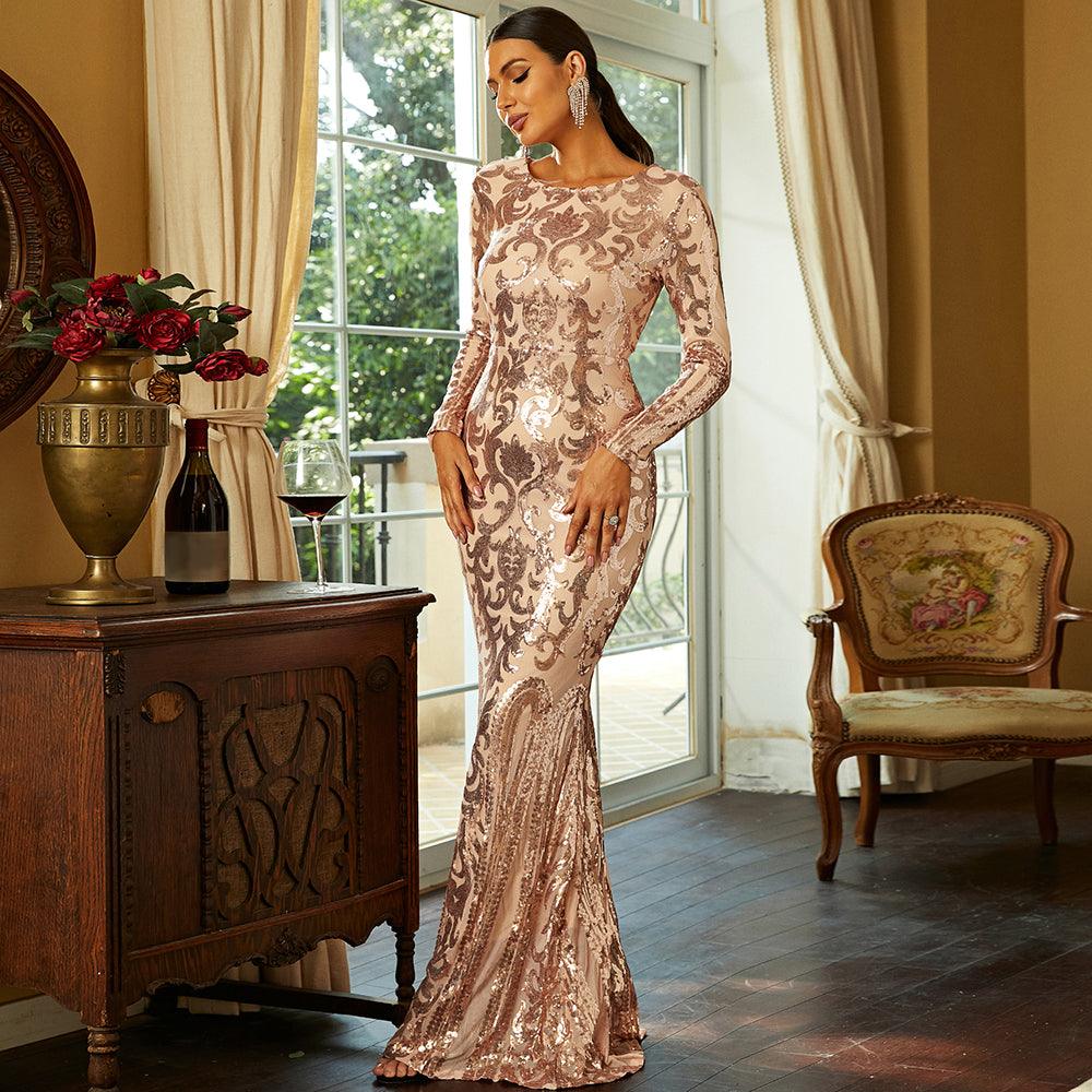 Sequin Brocades Full Bodycon Dress - Fashionpara