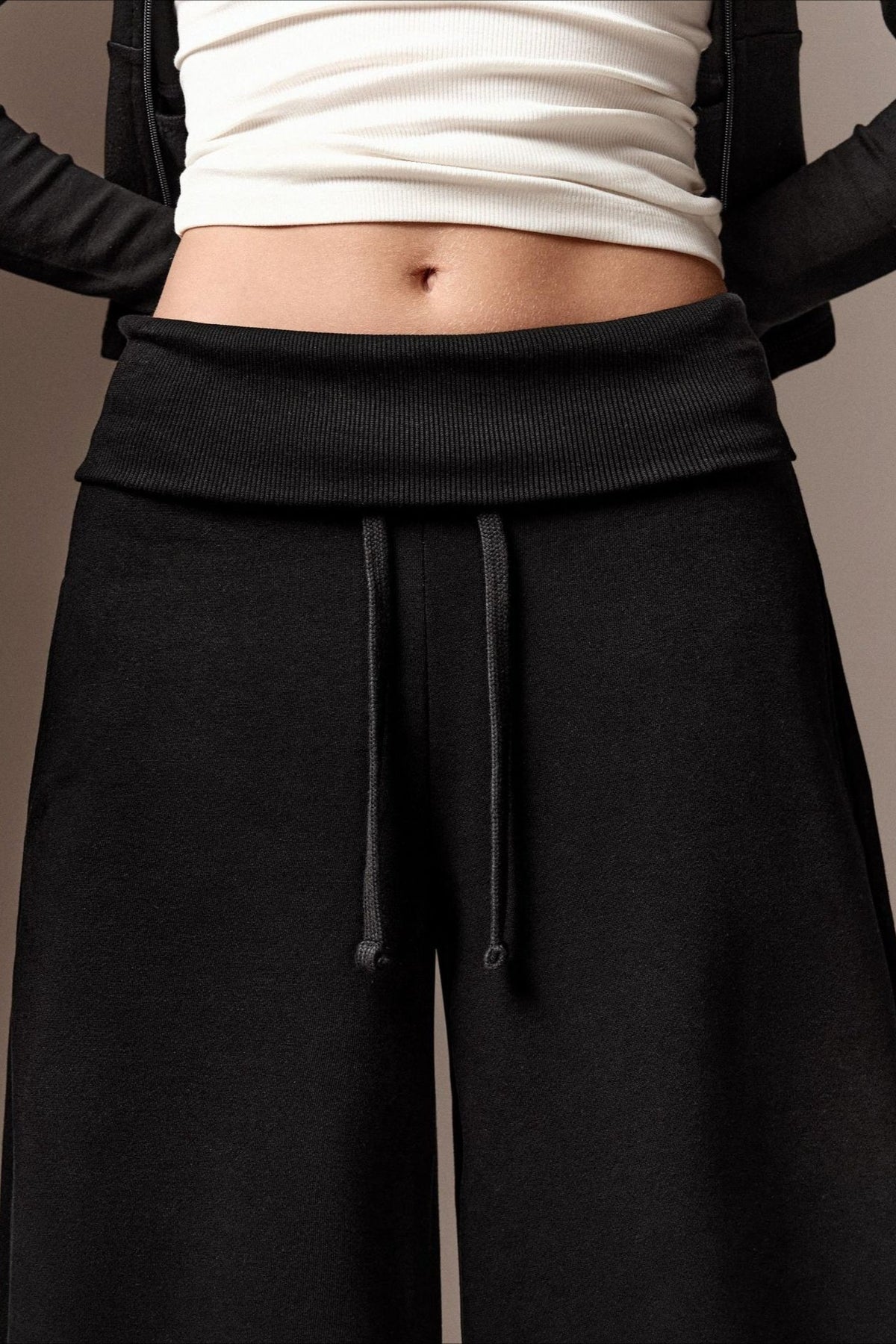 Foldover Waist Relaxed Wide Leg Pants