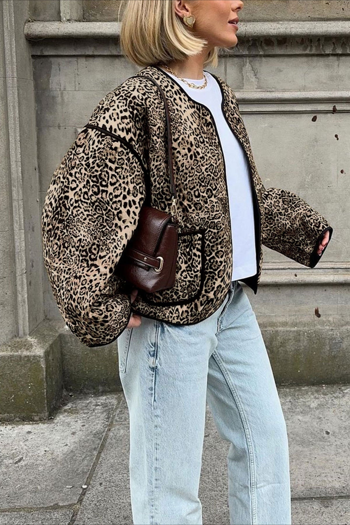 Vintage Animal Print Short Cardigan for Chic Layering