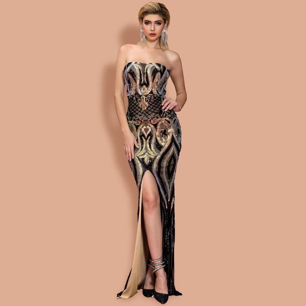 Holo-Sequins Off Shoulder Maxi Dress - Fashionpara