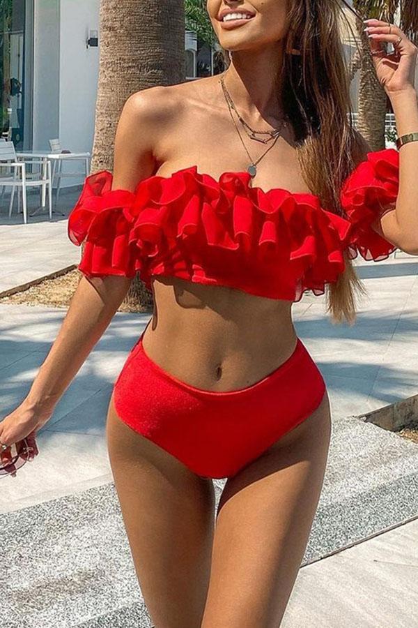 Ruffled High Waist Bikini - Fashionpara