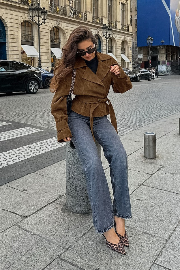 Vintage Belted Suede Long Coat
