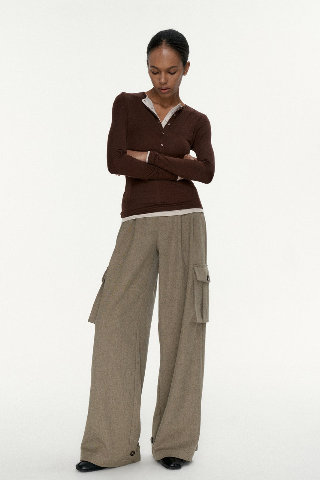 Henley Neck Two-in-One Knit Top