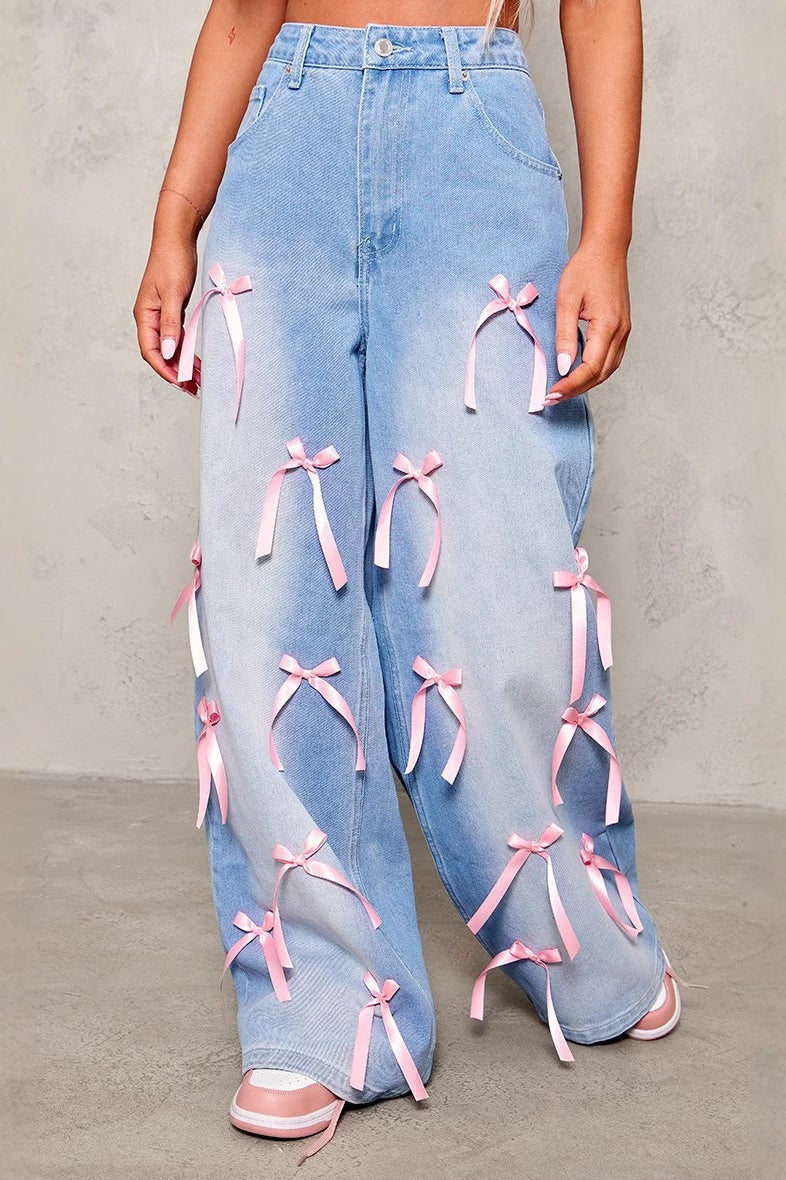 Bow High Waist Wide Leg Jeans