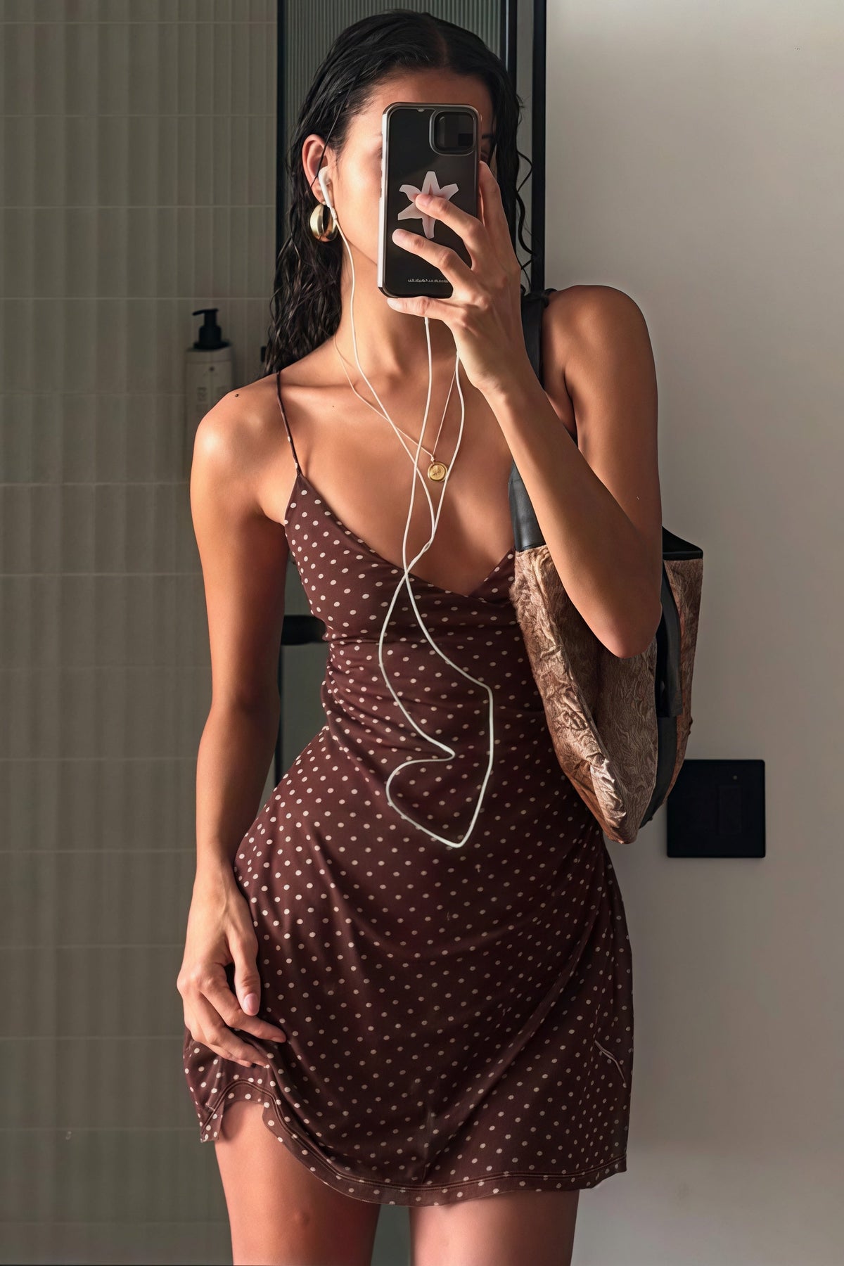 Polka Dot Deep V-Neck Wrap Slip Mini Dress 4