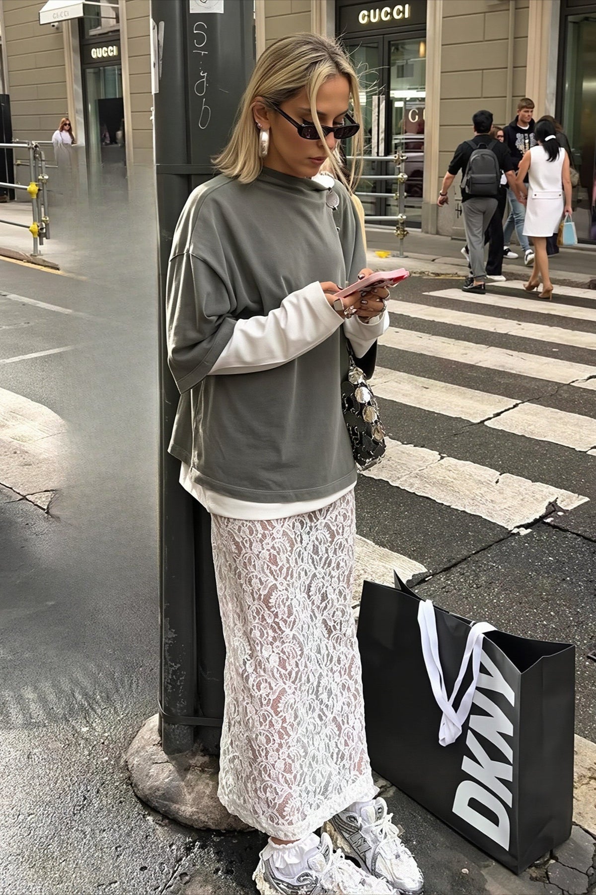 White Jacquard Lace Cutout Back Slit Skirt