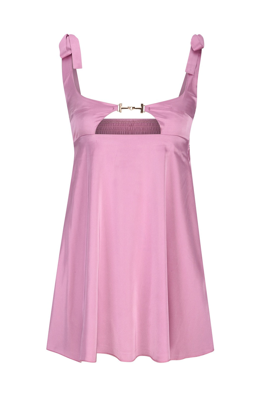 Satin Scoop Neck Horsebit Cut Out Slip Mini Dress