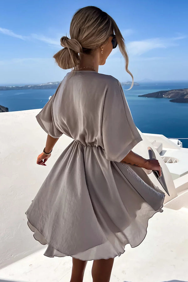 Batwing Sleeve Satin Mini Dress  Fashionpara