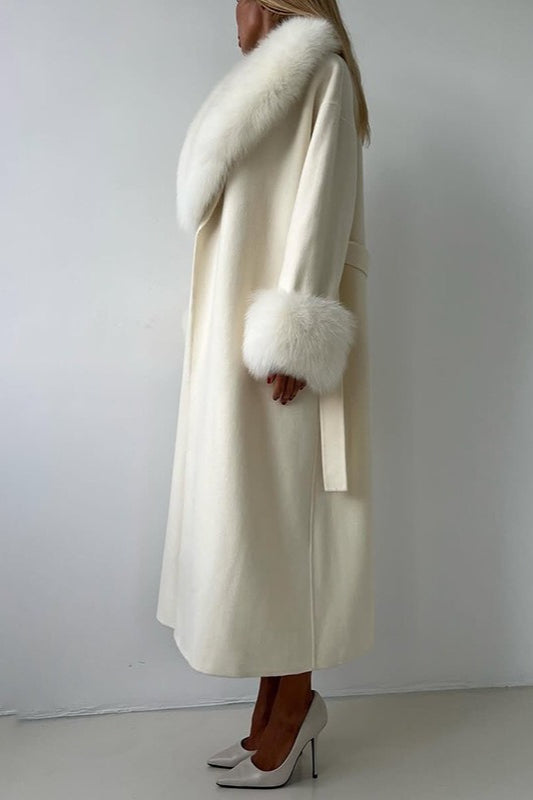 Wool Blend Fur Collar Elegant Solid Loose Overcoat