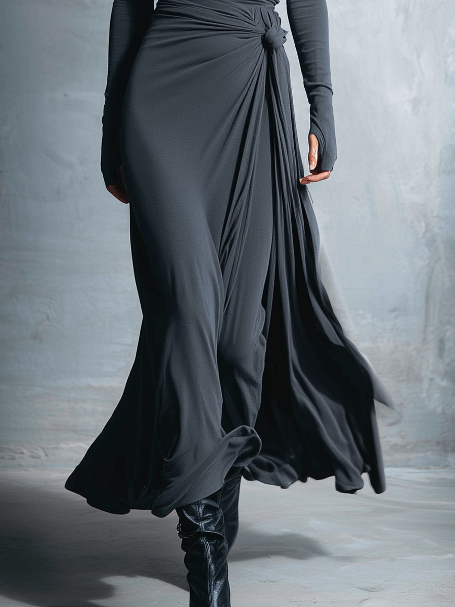 Boat Neck Long Sleeve Ruched Twist Maxi Dress 8