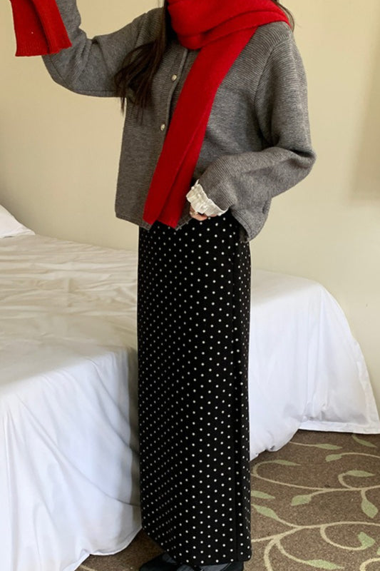 High Waist Polka Dot Back Slit Skirt