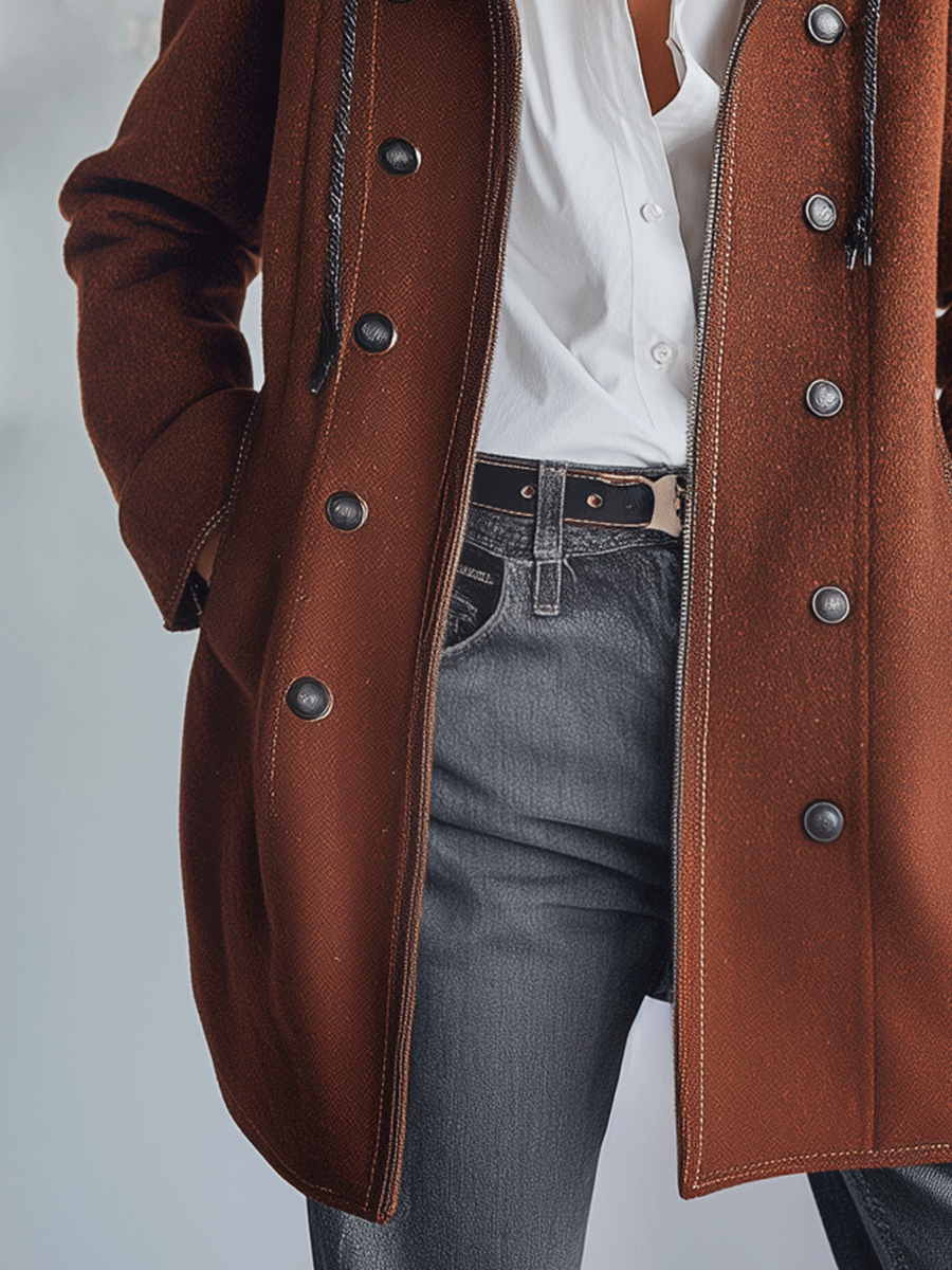 Tuscany Nomad Chestnut Wool Hooded Coat - Fashionpara