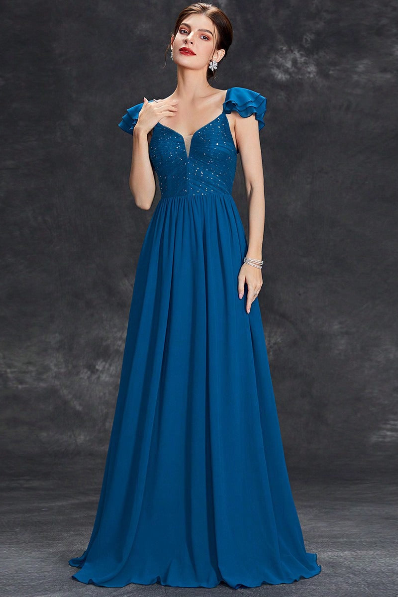 Spaghetti Strap Strapless Layered Formal Maxi Dress