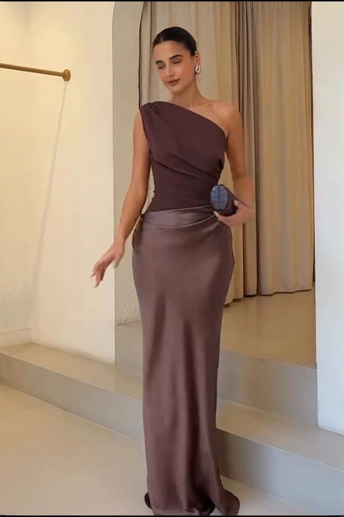 Satin One-Shoulder Top & Bias Maxi Skirt Set