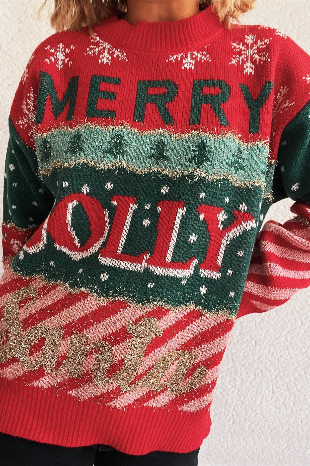 Cozy Color Block Stripe Polka Dot Sweater