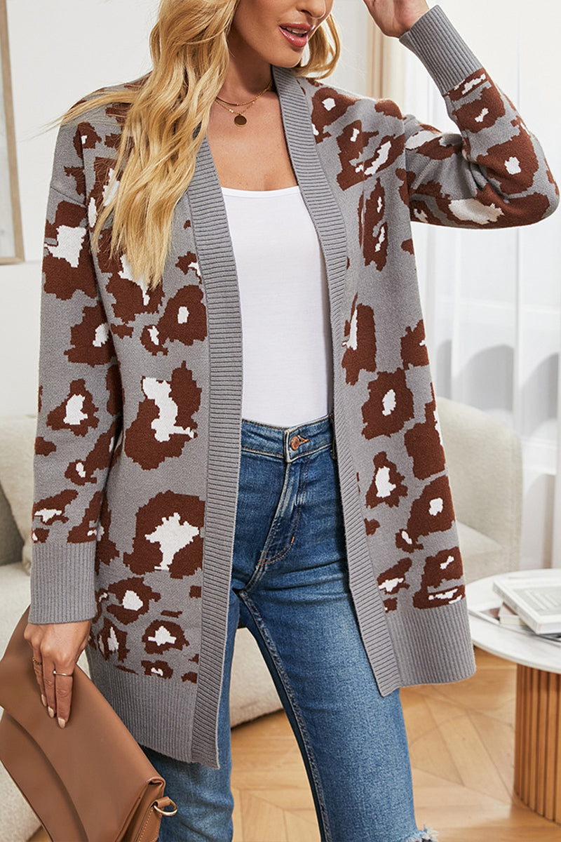 Leopard Print V Neck Cardigan - Fashionpara