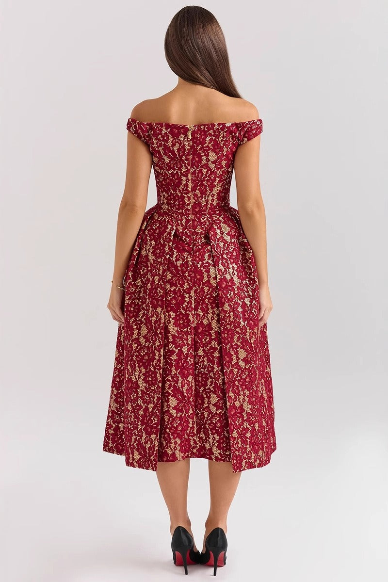 Floral Lace Off-Shoulder Sweetheart Corset Dress 5