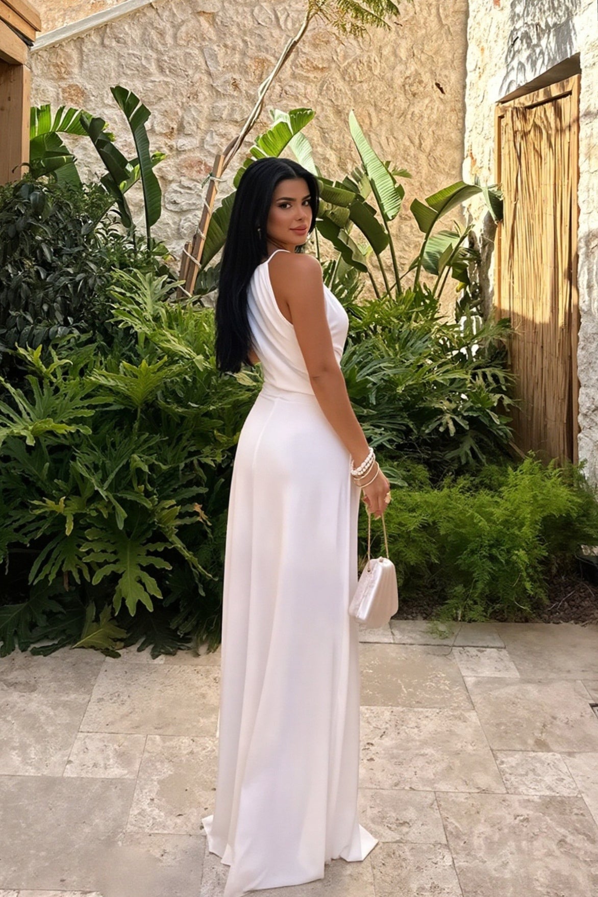 Halter Neck Keyhole Cutout Ruched Maxi Gown 4