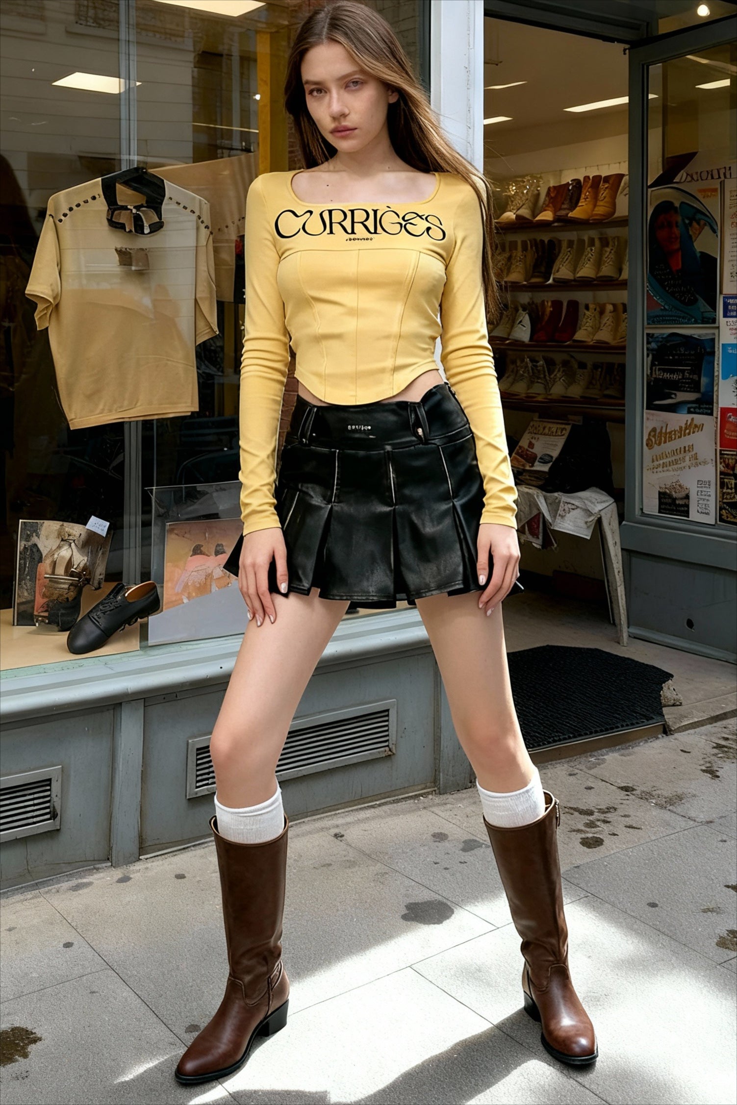 Wide Neck Corset Crop Top